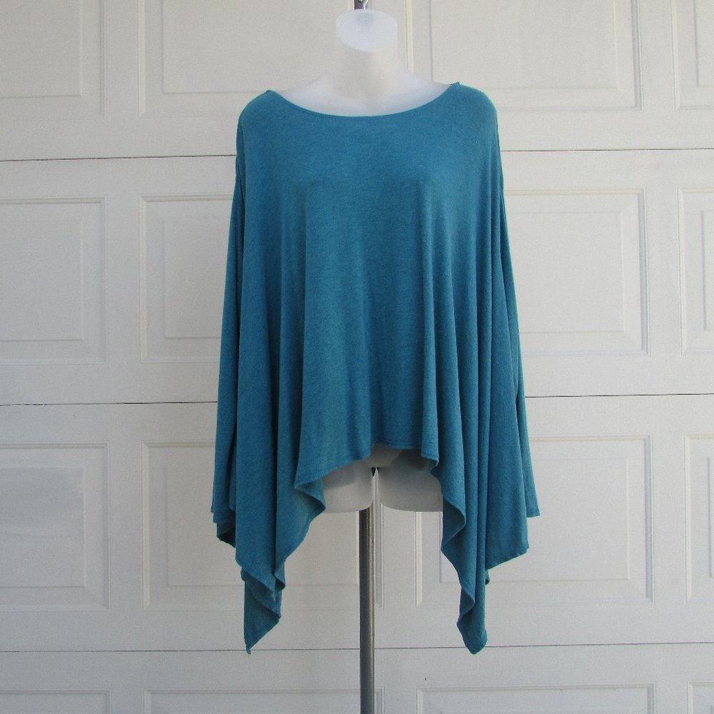 Studio M teal stretch rayon poncho knit top M